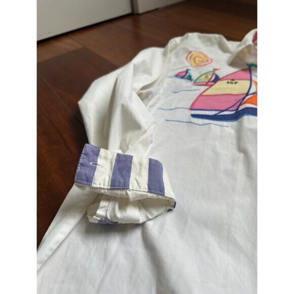 David Brooks Vintage Nautical Embroidered Shirt Retro Coastal 80s Sailboat Sze 6 - Picture 4 of 7